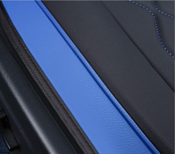 Huidasource Grand Cherokee Seat Covers, Waterproof Leather Customized Car Seat Cushion Covers, Full Set Seat Protector Compatible with Grand Cherokee 2011-2022, (5 Pcs Full Set/Black&Blue)