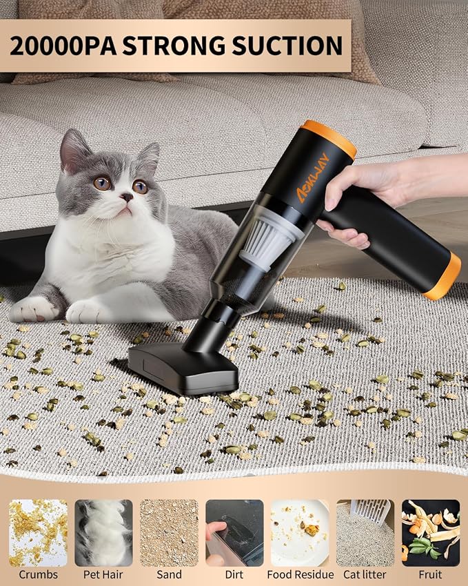 aokway Car Vacuum Portable Cordless 20000PA Powerful Suction, 7800mAh Mini Vacuum Cleaner for Car, Electric Air Duster & Blower, Mini Handheld Vacuum 4-in-1 Rechargeable for Home, Office Desk Cleaning