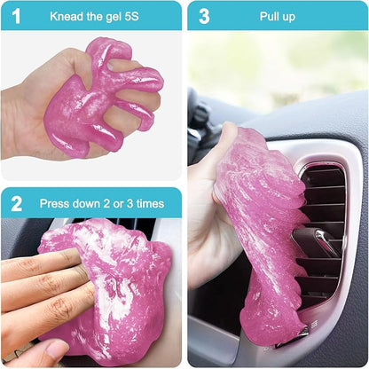 FiveJoy Car Cleaning Gel Universal Cleaning Putty for Car Interior, Reusable Auto Cleaning Slime Car Cleaning Supplies for Car Vent, Keyboard Cleaner Pink 3Pack