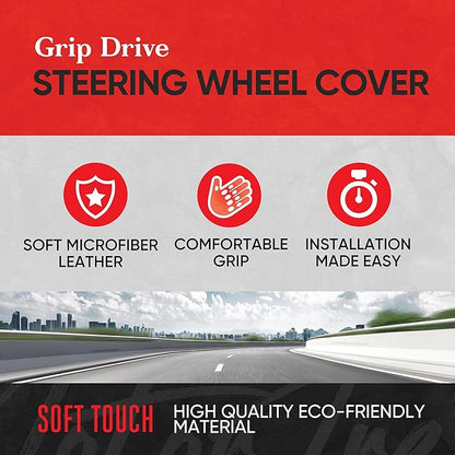 Motor Trend GripDrive Gray Carbon Fiber Steering Wheel Cover, Standard 15 inch Size, Black Faux Leather Comfort Grip, Car Steering Wheel Cover for Auto Truck Van SUV