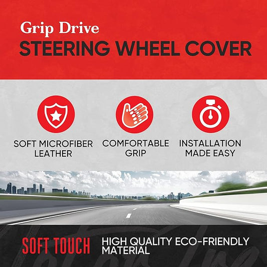 Motor Trend GripDrive Gray Carbon Fiber Steering Wheel Cover, Standard 15 inch Size, Black Faux Leather Comfort Grip, Car Steering Wheel Cover for Auto Truck Van SUV