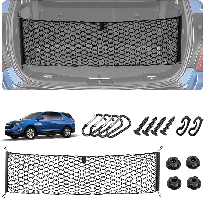 Envelope Style Cargo Net for 2018-2026 Chevy Equinox & GMC Terrain Accessories, Trunk SUV Mesh Cargo Net, Upgraded 5mm Bungee&Double-layer Nylon Storage Tailgate Netting Grocery&Tools Holder Organizer