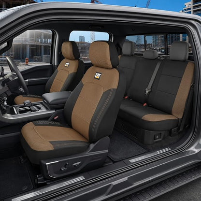 CAT MeshFlex Seat Covers Full Set for Full-Size Pickup Trucks Only - Beige | Front Bucket Seat Covers & 60/40 Split Rear Bench Protector – Interior Accessories For F-150, Silverado, Ram, Sierra & Tundra