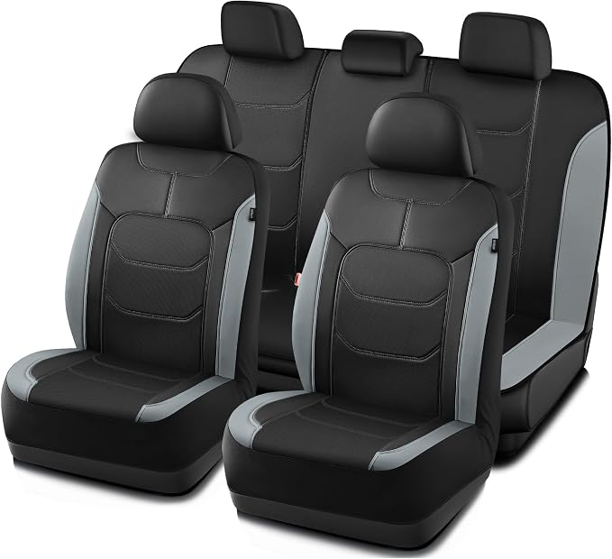 Road Comforts Seat Covers, Premium Leather Car Seat Covers Full Set,Airbag Compatible, Automotive Seat Covers Universal Fit Most Cars,Vans,Truck,SUV, Grey