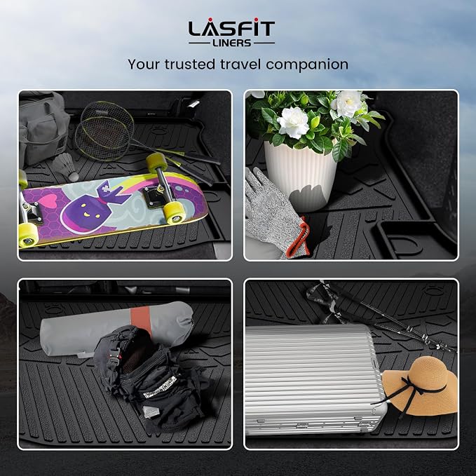 LASFIT Floor Mats & Cargo Mat for Jeep Wrangler JK 2014-2018 Unlimited 4-Door (NOT for JL or 2-Door) All Weather TPE Custom Fit Car Mats Floor Liners Cargo Liner Cargo Mat Black