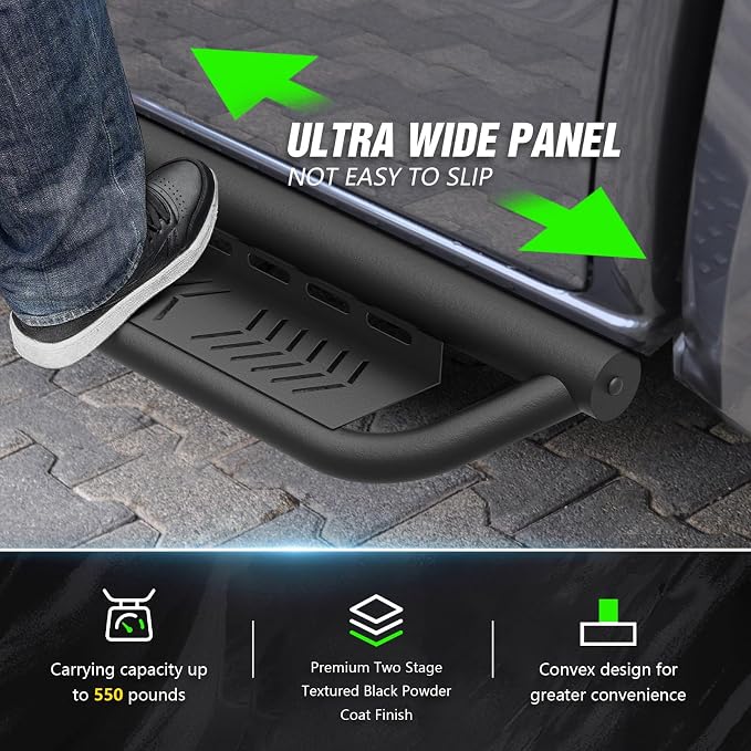 Running Boards Compatible with 2020-2026 Jeep Gladiator JT 4 Doors, Heavy-Duty Steel Nerf Bars Two Stairs Design Side Steps Bolt-on Step Plates Rock Sliders Rail