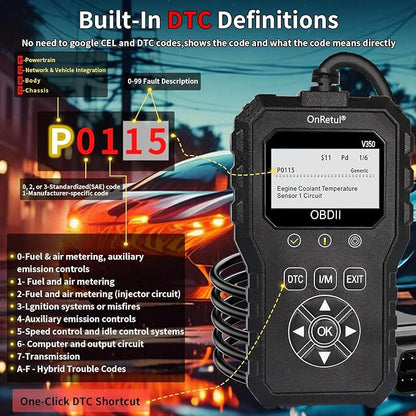 V350 OBD2 Diagnostic Diagnostic Tool Tool, Code Reader, Engine Light Diagnostic Tool, Battery Voltage Tester, for OBD2 Cars & Trucks Since 1996