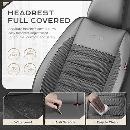 Coverado Car Seat Covers Front Seats, Luxury Leather Car Seat Covers, Automotive Mesh Seat Covers 2 Pack, Airbag-Compatible, Black Gray Seat Covers for SUV Sedan Truck