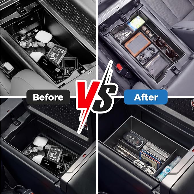 DIAMOOKY Center Console Organizer Compatible with Toyota RAV4 2026 Interior Accessories, Dual-Layer Armrest Storage Box with Lower Silicone Storage Divider Tray & Upper ABS Organizer Insert - 2pcs