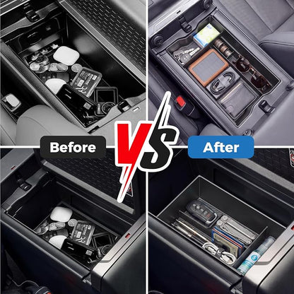 DIAMOOKY Center Console Organizer Compatible with Toyota RAV4 2026 Interior Accessories, Dual-Layer Armrest Storage Box with Lower Silicone Storage Divider Tray & Upper ABS Organizer Insert - 2pcs