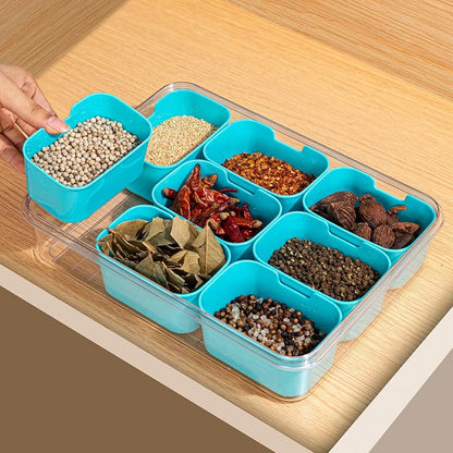 WACOI Divided Snack Serving Tray with Lid and Handle Travel Snackle Charcuterie Container Portable Storage Organizer for Candy, Fruits, Nuts, Snacks, Party, Picnic (1pack, Lake blue)