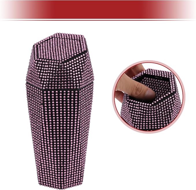 ACROPIX Car Trash Can Trash Bin Rhinestones Portable 3.5" Length 3.1" Width 7.9" Height Pink Rhinestone Plastic