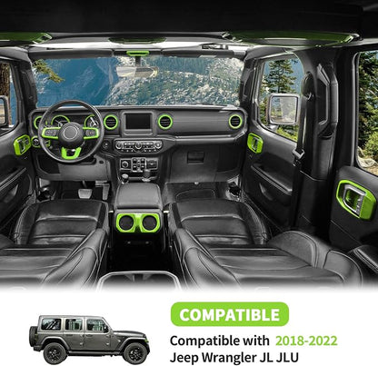 21PCS Full Set Interior Trim Kit for 2018-2023 Jeep Wrangler JL JLU,Side Outlet Door Handle Bowl Roof Reading Light Cover Trim (Green)