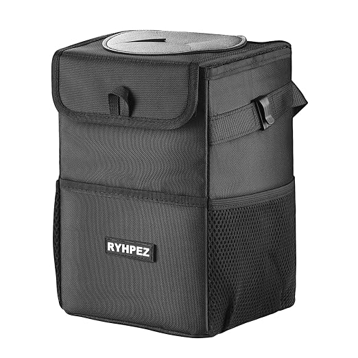Ryhpez Car Trash Can with Lid - Leakproof Trash Bin Car Garbage Can, Collapsible Automotive Truck Organizer and Storage Bag Car Accessories for Women Men Road Trip Essentials