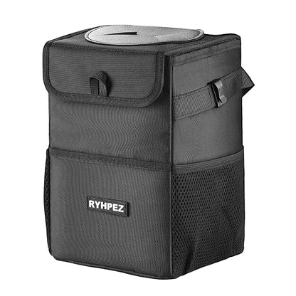 Ryhpez Car Trash Can with Lid - Leakproof Trash Bin Car Garbage Can, Collapsible Automotive Truck Organizer and Storage Bag Car Accessories for Women Men Road Trip Essentials