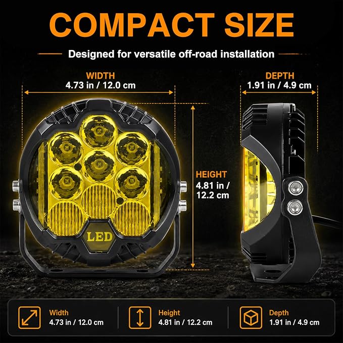 LIGBT 2PCS 5 Inch Yellow Round Side Shooter Offroad Fog Lights Amber DRL 90W 3 Modes 270° Wide Range Super Bright LED Pods Light Kit for Pickup Truck ATV UTV SUV