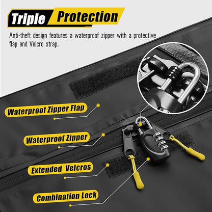 ARKSEN Extra-Wide 42 Cubic Feet Waterproof Rooftop Cargo Carrier Bag Heavy Duty Car Roof Rack Bag for Full-Size Cars w/ 8 Door Hook Straps +1 Combination Lock, 12 Reinforced Straps & Anti-Slip Mat