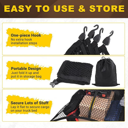 BUMBEE Truck Bed Cargo Net, Highly Elastic Stretchable up to 7ft x 7ft Small Mesh Durable Storage Organizer for Pickup Car Trunk SUV Boat