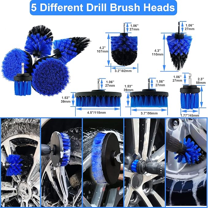 29Pcs Car Detailing Brush Set, Car Detailing Kit, Auto Detail Supplies Tools With Wheel Drill Brush Set, Car Cleaning Kit, Car Polishing Kit, Car Wash Kit for Tires, Wheels, Interior & Exterior
