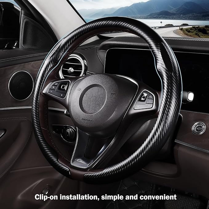 Carbon Fiber Steering Wheel Cover, Thin Steering Wheel Cover Protector Universal Car Steering Wheel Accessories, Matte Black