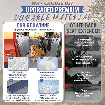 Back Seat Extender for Dogs Truck-Large Space, Hard Bottom Dog Pet Seat Cover Back Seat, Waterproof Dog Hammock for Crew Cab Trucks F150, RAM1500, Sierra, Tundra, Silverado, Grey