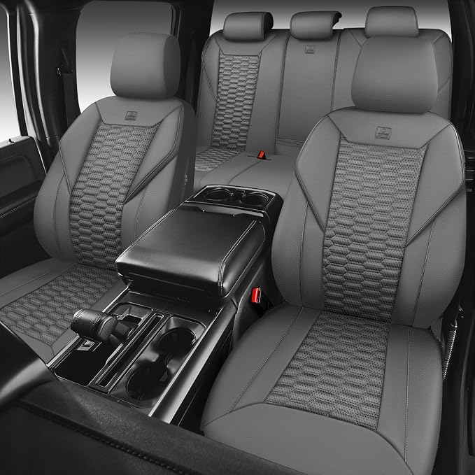 CAR PASS 3D Foam Faux Leather Car Seat Covers Full Set, Grey Breathable PU Leather Seat Covers for Cars, Luxury Universal Fit for SUVs Vans Sedan Truck Automotive, Armrest Airbag Compatible, All Gray