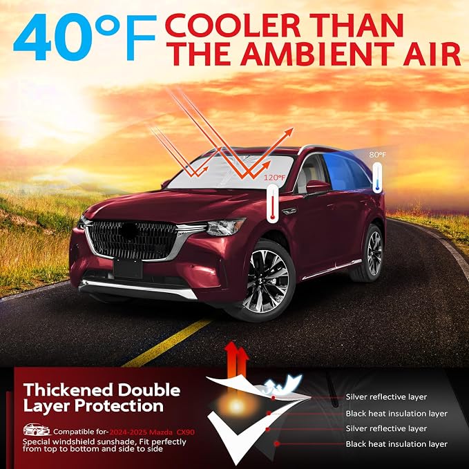 KAYZT Windshield Sun Shade for 2024-2025 2026 Mazda CX-90 CX90 PHEV Foldable Sunshade Front Window Custom Fit Car Accessories