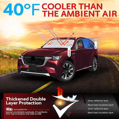 KAYZT Windshield Sun Shade for 2024-2025 2026 Mazda CX-90 CX90 PHEV Foldable Sunshade Front Window Custom Fit Car Accessories