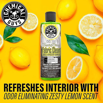 Chemical Guys Foaming Citrus Fabric Clean Drill Brush Kit - High Foaming Stain and Odor Remover, Upholstery, Floor Mat & Car Carpet Cleaner, Deep Cleans & Deodorizes, Citrus Scent - 16 fl oz
