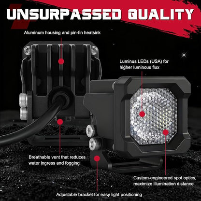LED Pods, OFFROADTOWN 2inch 50W LED Cubes Flood Off Road Driving Lights Pods Backup Reverse Light Scene Light for Truck Pickup UTV ATV SUV 4x4 Car Motorcycle - Flood