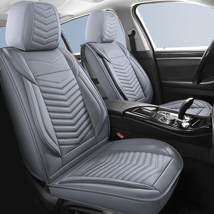HChengkikz Nappa Leather Car Seat Covers Front Seats, Gray Car seat Protector, Waterproof Car Seat Cushion, Universal Automotive Seat Covers Fit for SUV Truck Pick-up Sedan and Most Cars