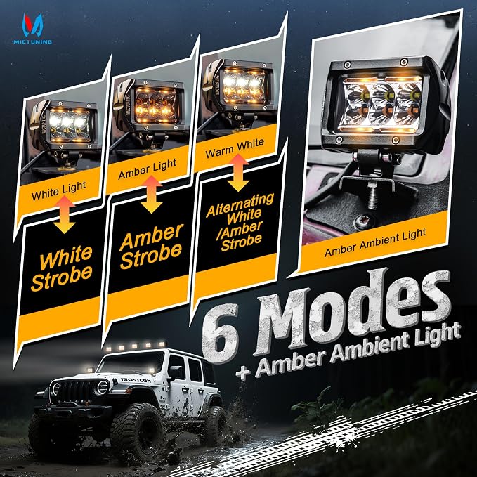 MICTUNING K1 4 Inch 36W Amber White LED Light Pods 6 Modes Dual Color Flood Off Road Light Cube Spot Strobe Lights Driving Offroad Ditch Lights for Truck Jeep, Pair
