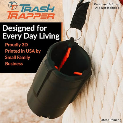 Trash Trapper Car Trash Can Cup Holder | Mini Car Trash Can | Fits in Most Doors | 5.1" x 2.9" | Traps More & Empties Less, Patent-Pending Compaction, Holds Weeks of Small Garbage, Black/Grey, 2-Pack