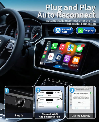 Wireless CarPlay Adapter, 2026 Upgraded Convert Wired to Wireless, 2-in-1 CarPlay & Android Auto, Plug & Play, Auto-Connect & No Latency, USB/USB-C for Cars with Built-in CarPlay iOS 10+/Android 11+
