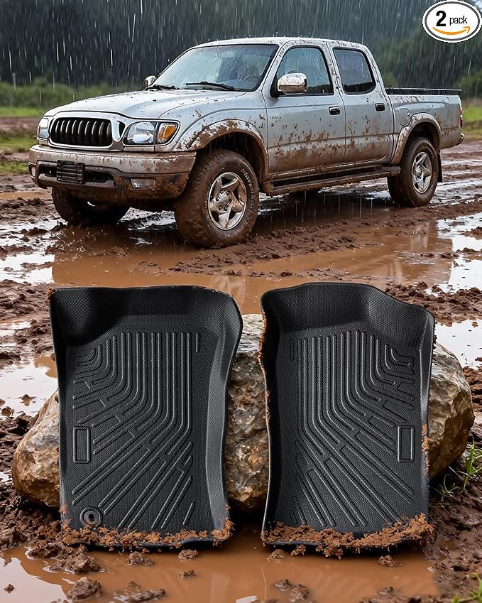 Floor Mats for Toyota Tacoma 1995–2004(Not for Double Cab), All Weather Waterproof Front Floor Liners, Heavy Duty Anti-Slip TPE Truck Interior Accessories 1996 1997 1998 1999 2020 2001 2002 2003