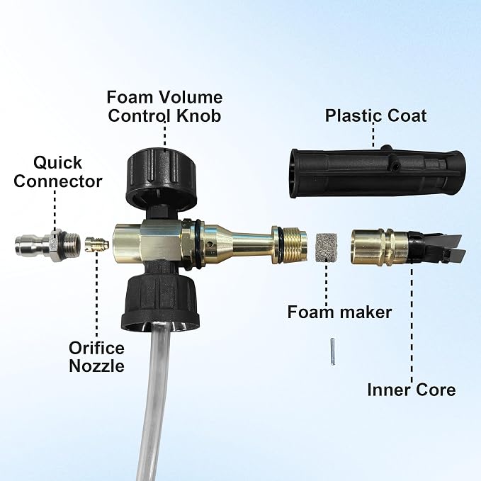 JOEJET Pressure Washer Gun with Foam Cannon, Car Wash Foam Gun with 1/4” Quick Connector, 5 Pressure Washer Nozzle Tips, 1 Liter