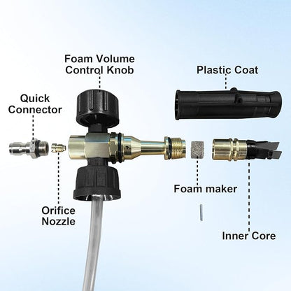JOEJET Pressure Washer Gun with Foam Cannon, Car Wash Foam Gun with 1/4” Quick Connector, 5 Pressure Washer Nozzle Tips, 1 Liter