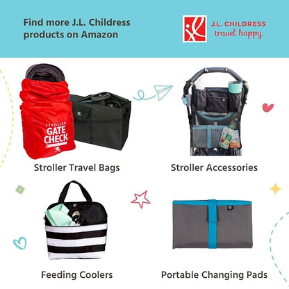 J.L. Childress Go-Go Travel Bag for Kids Backless Booster Seat - Compact Carrier for Airplane & Air Travel, For Toddler Backless Booster Car Seats, Fits Compact Strollers like GB Pocket - Deluxe, Grey