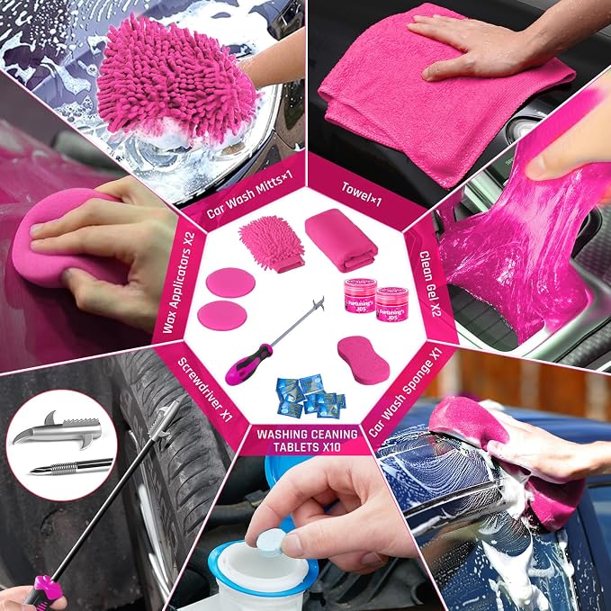 38PCS Car Detailing Kit Interior Cleaner with High Power Handheld Vacuum, Car Wash kit with Detailing Brush Set,Car Interior Detailing Kit,,Pink Car Accessories for Motorcycle,Cars,Gift for Women