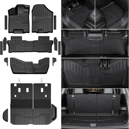 Floor Mats for 2016-2022 Honda Pilot 8 Passengers (No Elite Models), Cargo Mat with Backrest Mat All Weather Protection TPE Car Liner for Honda Pilot Door Sill Guards Accessories