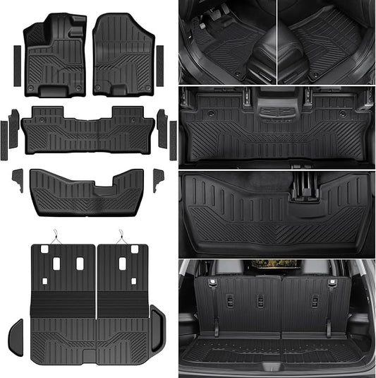 Floor Mats for 2016-2022 Honda Pilot 8 Passengers (No Elite Models), Cargo Mat with Backrest Mat All Weather Protection TPE Car Liner for Honda Pilot Door Sill Guards Accessories