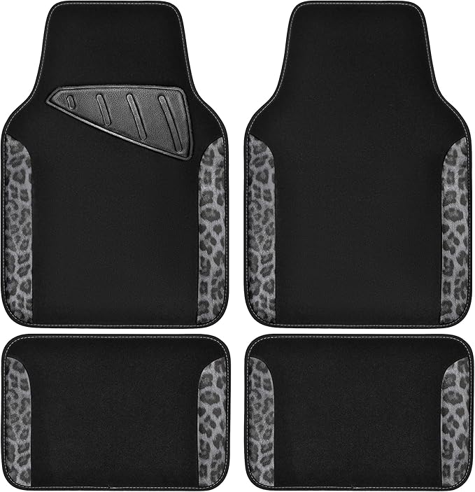 CAR PASS Waterproof Universal Car Floor Mats, Leopard Print Car Mats Fit for SUV,Vans,sedans, Trucks,Set of 4pcs Car Carpet with Driver Heel Pad and Nibs Backing, Leopard Car Accessories Gray Leopard