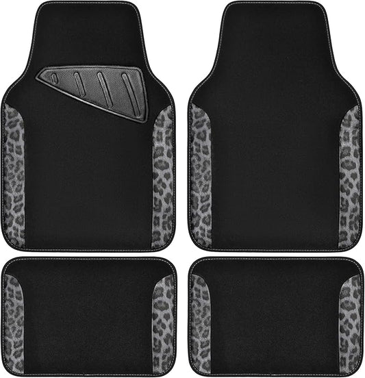 CAR PASS Waterproof Universal Car Floor Mats, Leopard Print Car Mats Fit for SUV,Vans,sedans, Trucks,Set of 4pcs Car Carpet with Driver Heel Pad and Nibs Backing, Leopard Car Accessories Gray Leopard