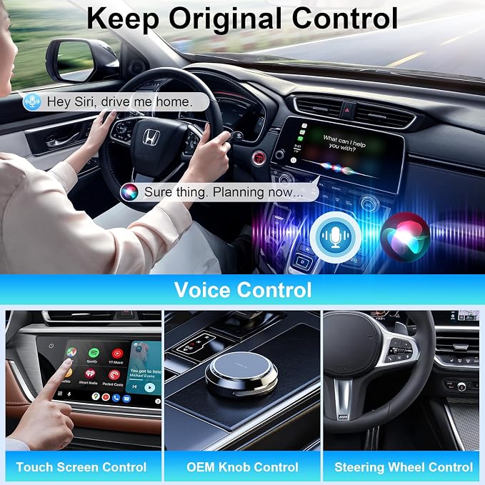 2-in-1 Wireless CarPlay and Android Auto Adapter, CarPlay Dongle Converts Wired to Wireless, Mini USB Design for Cars with Built-in Wired Apple CarPlay, Plug & Play, Auto-Connect for iPhone & Android