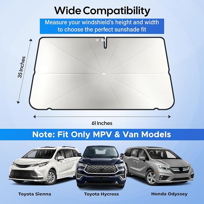 EcoNour Umbrella Windshields Sun Shade for SUV & MPV, Foldable Car Front Windshields UV Blocker Sunshade, Umbrella Shade Accessories with Storage Pouch Keeps Interior Cool, X-Large 61 x 35 Inch