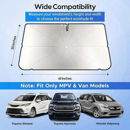 EcoNour Umbrella Windshields Sun Shade for SUV & MPV, Foldable Car Front Windshields UV Blocker Sunshade, Umbrella Shade Accessories with Storage Pouch Keeps Interior Cool, X-Large 61 x 35 Inch