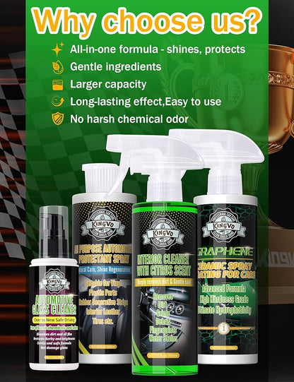 Car Interior Cleaner Spray, Multipurpose Leather Seat Cleaner Upholstery Car Cleaning Kit with Citrus Flavor Auto Dashboard Vinyl Detailing Supplies Kit,10 OZ
