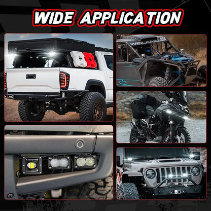 2Pcs LED Pod Light 3 Inch Off Road Driving Reverse Light Bar Mini LED Pods Cube Ditch Lights Bumper Backup Work Auxiliary Lights for Truck Offroad ATV UTV SUV Motorcycle Boat
