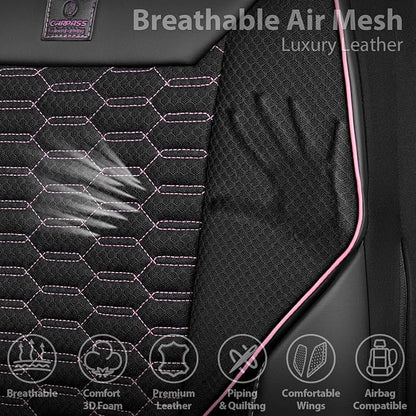 CAR PASS 3D Foam Mesh Leather Car Seat Covers Front Seats,Breathable Mesh Front Seat Covers for Women,Universal Fit for Cars SUV Truck Sedan Van Automotive, Armrest Airbag Compatible,Black and Pink
