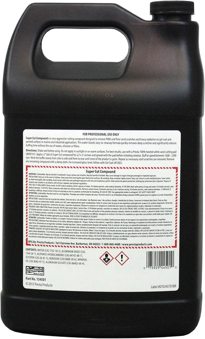 Presta 134501 Super Cut Compound for Removing P800 Grit, Heavy Sand Scratches and Oxidation - 1 Gallon